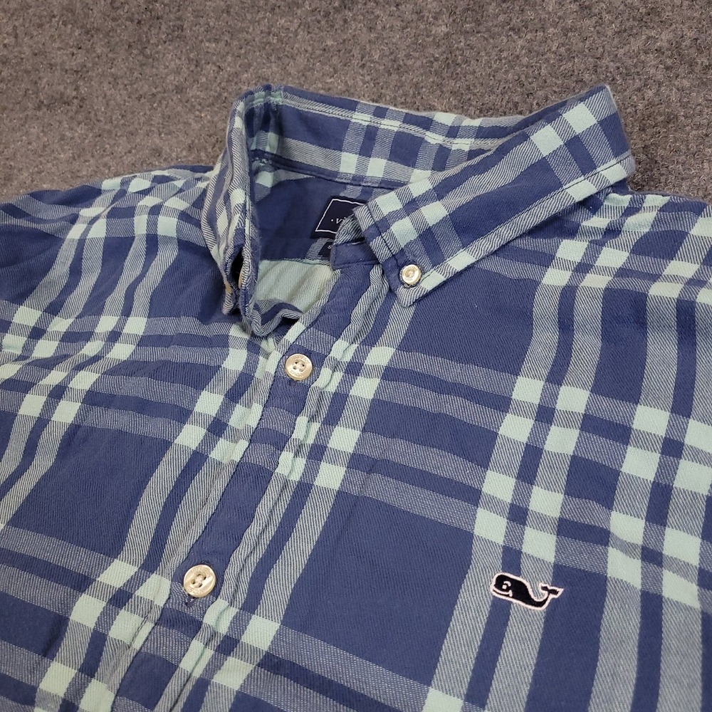 Vineyard Vines Slim Fit Whale Shirt Men 2XL Blue Plaid Casual Button-Down Cotton